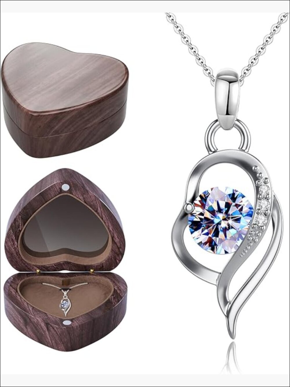 Sterling Silver Moissanite Heart Pendant Necklace With Jewelry Box